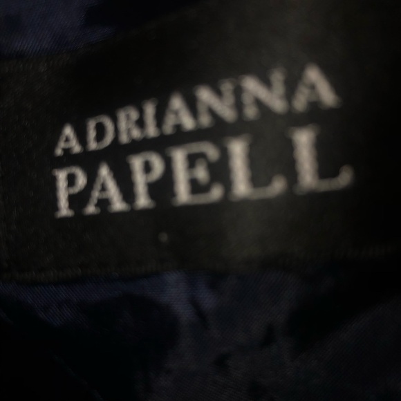 Elegant dark blue Lace Dress by Adrienne Papell . Classic dress with bell sleeve - Picture 6 of 7